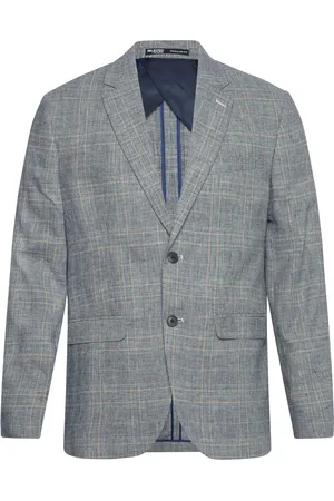 SELECTED Slhreg-Kane Linen Check Blz Grey