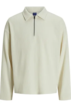 JACK & JONES Jorrick Plisse Sweat Zip Split Polo Ln Jack & J S White