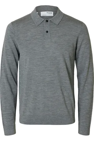 SELECTED Slhtray Ls Knit Merino Polo Noos Grey