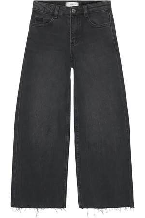 MANGO Wideleg Low Frayed Hem Jeans Grey