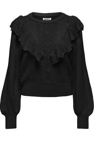 ONLY Onlcherry Ls Ruffle O-Neck Cc Knt Black