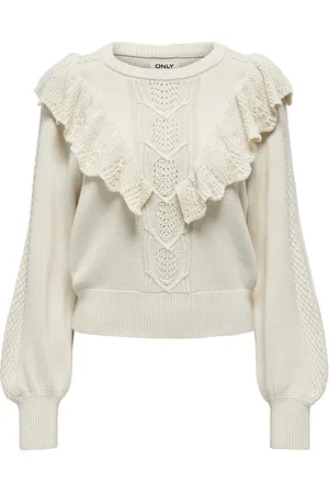 ONLY Onlcherry Ls Ruffle O-Neck Cc Knt Cream