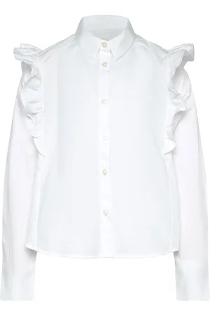 MANGO Ruffled Cotton Shirt White