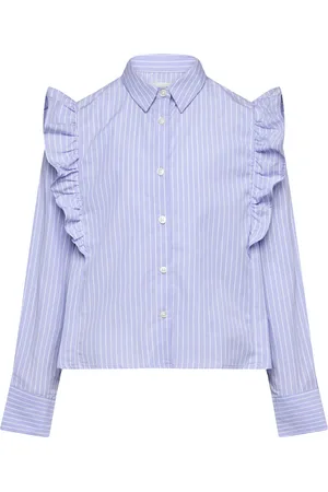 MANGO Ruffled Cotton Shirt Blue