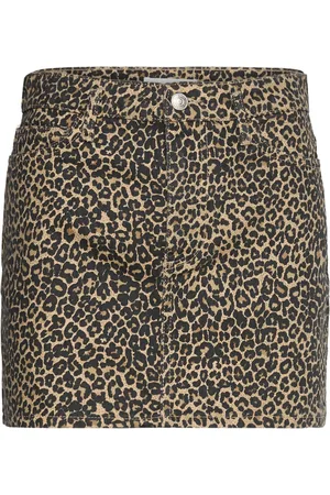 MANGO Leopard-Print Denim Mini-Skirt Brown
