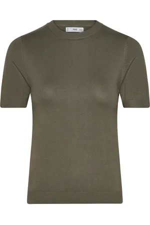 MANGO Short-Sleeved Fine-Knit Sweater Khaki