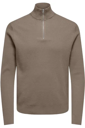 Only & Sons Onsphil Reg 12 Struc Half Zip Knit Noos Beige