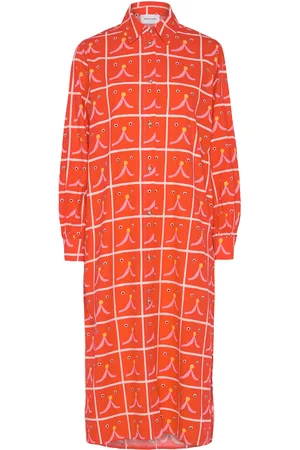 Bobo Choses Abstract Cat Smile Printed Shirt Dress Orange