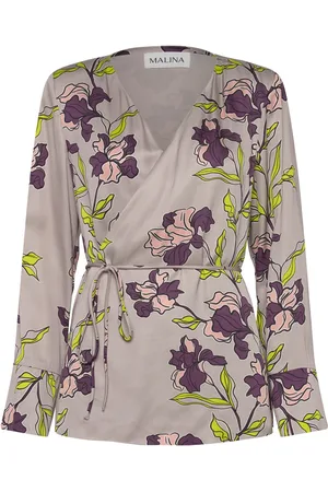 By Malina Adina Satin Wrap Blouse Grey