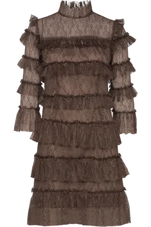 By Malina Carmine Frill Mini Lace Dress Brown