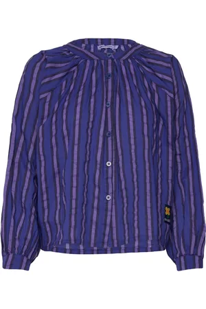 Bobo Choses Multi Striped Collarless Puff Sleeve Blouse Blue
