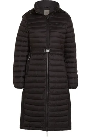 Calvin Klein Lw Padded Smocking Midi Coat Black