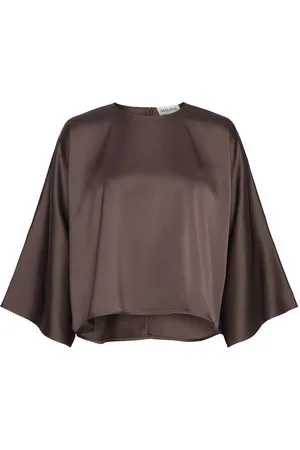 By Malina Naemi Cape Look Satin Blouse Brown