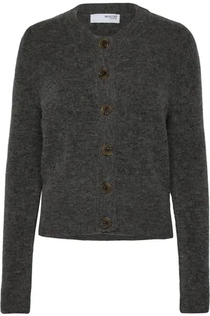 SELECTED Slfsia Ras Ls Knit Cardigan Noos Grey