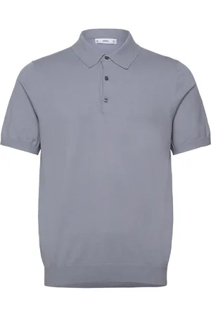 MANGO Fine-Knit Polo Shirt Blue