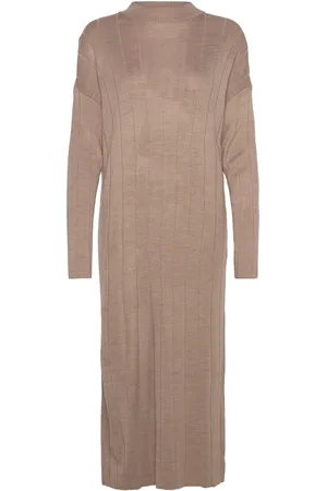 ONLY Onltess Ls Highneck Midi Dress Knt Beige