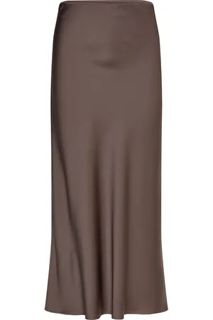 By Malina Aubree Satin Maxi Skirt Brown