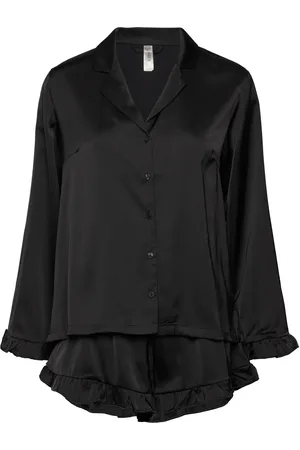 Lindex Pyjama Set Satin Frill Black
