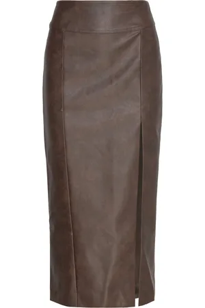 Bardot Dante Vegan Leather Midi Skirt Brown
