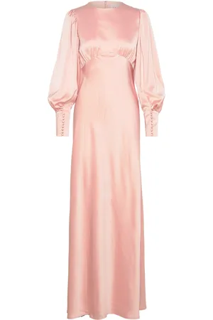 By Malina Alize Long Sleeved Satin Maxi Dress Pink