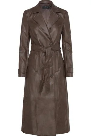 Bardot Vegan Leather Trench Coat Brown