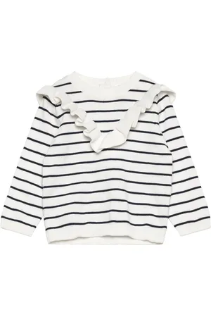 MANGO Ruffle Striped Sweater White