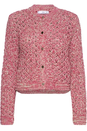 MANGO Lurex Openwork Cardigan Pink