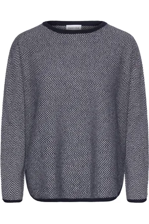 Davida Cashmere Curved Herringb Sweater Navy