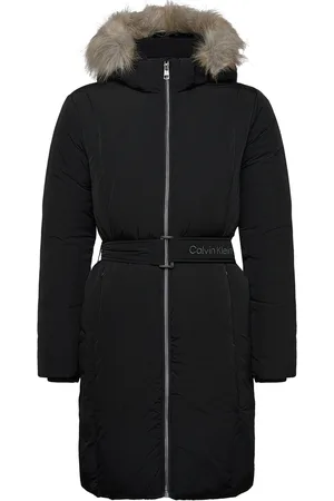 Calvin Klein Classic Belted Fur Coat Black