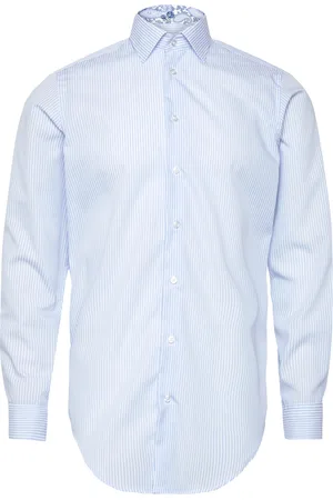 BOSWEEL SHIRTS EST. 1937 Striped Poplin W. Paisley Contrast Blue