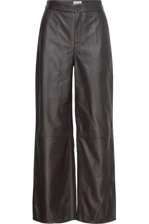 By Malina Felise High Rise Wide Leather Pants Brown