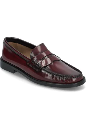 MANGO Leather Loafers Burgundy