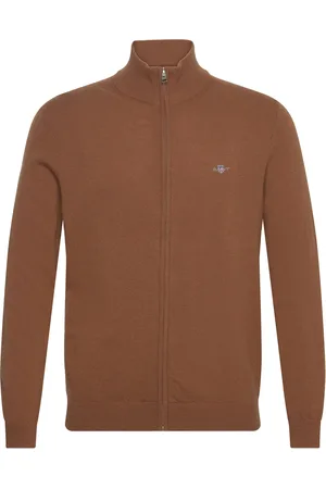 GANT Extrafine Lambswool Zip Cardigan Brown
