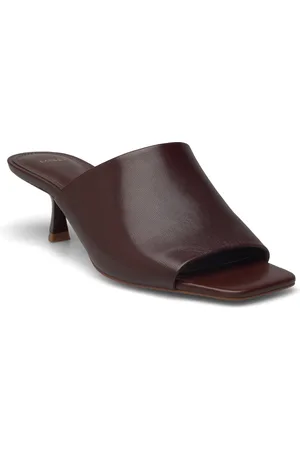 MANGO Kitten-Heel Leather Sandal Brown