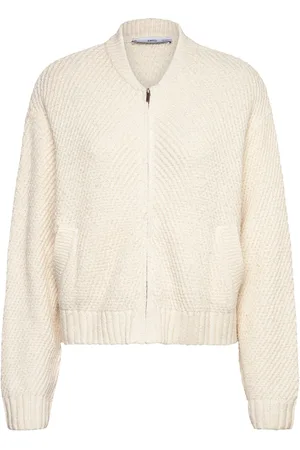 MANGO Knitted Jacket With Zip Cream