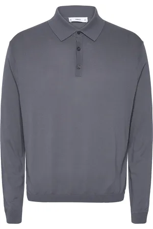 MANGO 100% Cotton Knitted Polo Shirt Grey