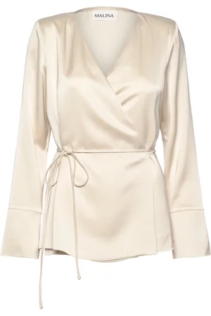 By Malina Adina Satin Wrap Blouse Cream
