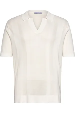 MANGO Ribbed Knit Polo Shirt White