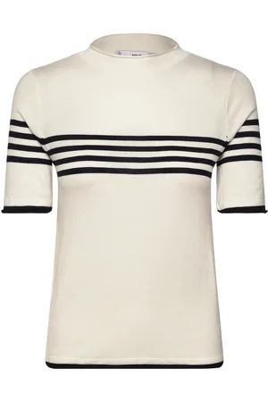 MANGO Striped Fine-Knit Sweater Beige