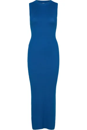 MANGO Knit Long Dress Blue