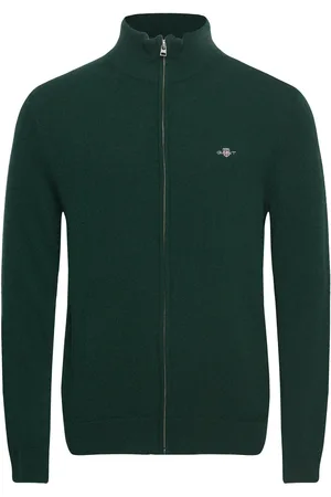 GANT Extrafine Lambswool Zip Cardigan Green