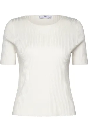 MANGO Short-Sleeved Fine-Knit T-Shirt Cream