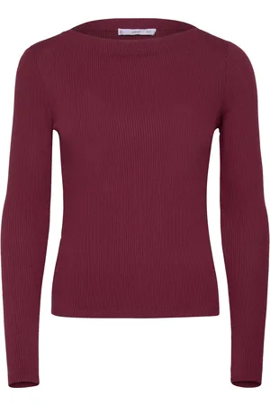 MANGO Long-Sleeved Knitted T-Shirt Burgundy