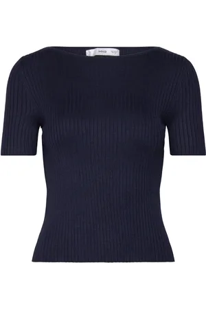 MANGO Short-Sleeved Fine-Knit T-Shirt Navy