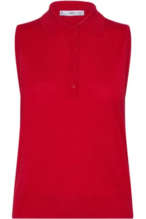 MANGO Fine-Knit Polo Neck Gilet Red