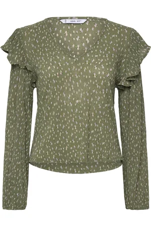 MANGO Ruffles Printed Blouse Green
