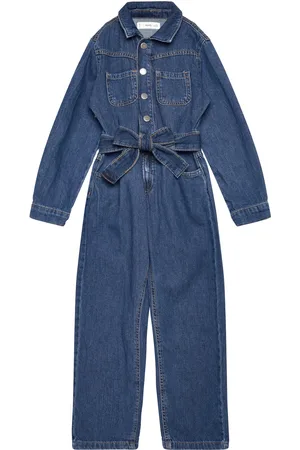 MANGO Long Denim Jumpsuit Blue