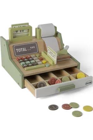 Dantoy Cash Register Wood In Gift Box 33 Parts Patterned