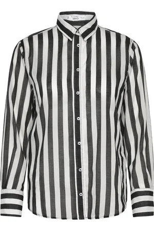 MANGO Semi-Transparent Striped 100% Cotton Shirt Black