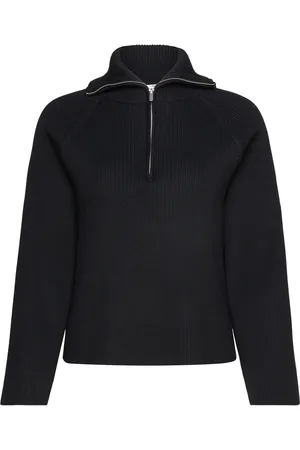 Object Objelly Re L/S Zip Knit Pullover Div Black
